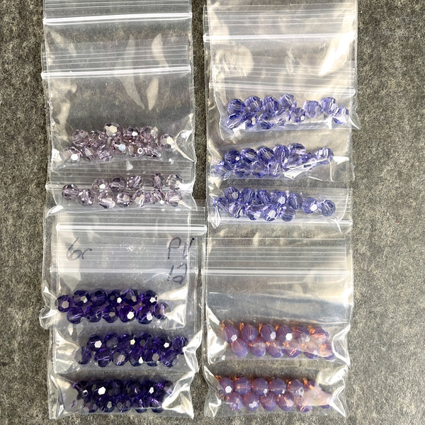 6mm round crystal beads Swarovski? - 120 pcs - purples - estate destash