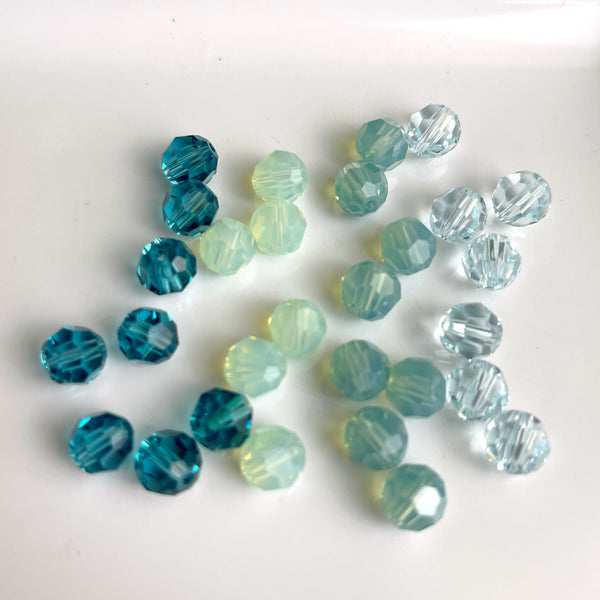 6mm round crystal beads Swarovski? - 120 pcs - aqua blues - estate destash