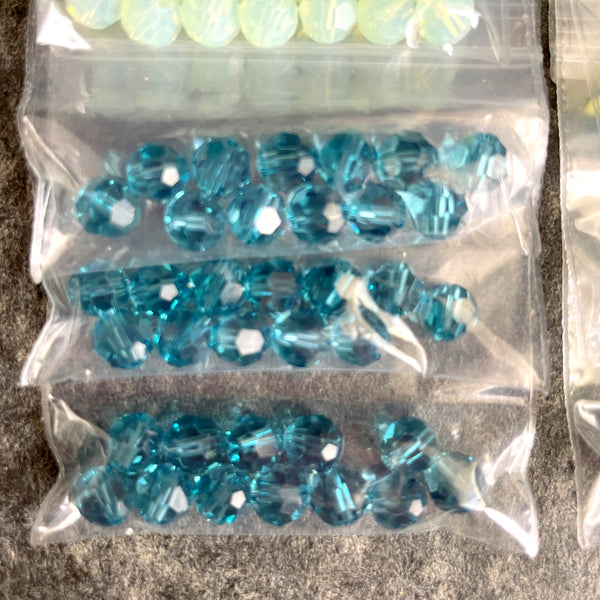 6mm round crystal beads Swarovski? - 120 pcs - aqua blues - estate destash