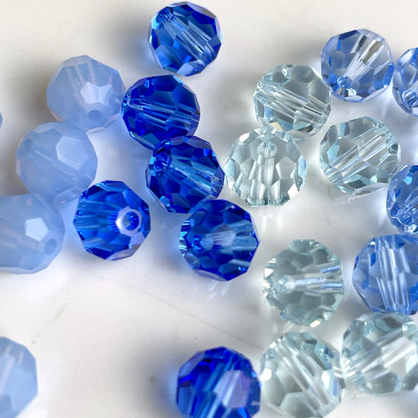 6mm round crystal beads Swarovski? - 120 pcs - light blues - estate destash