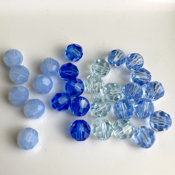 6mm round crystal beads Swarovski? - 120 pcs - light blues - estate destash