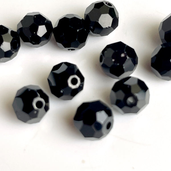 6mm round crystal beads Swarovski? - 120 pcs -  jet black - estate destash