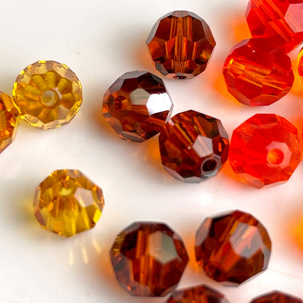 6mm round crystal beads Swarovski? - 120+ pcs - autumn colors - estate destash