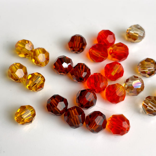 6mm round crystal beads Swarovski? - 120+ pcs - autumn colors - estate destash