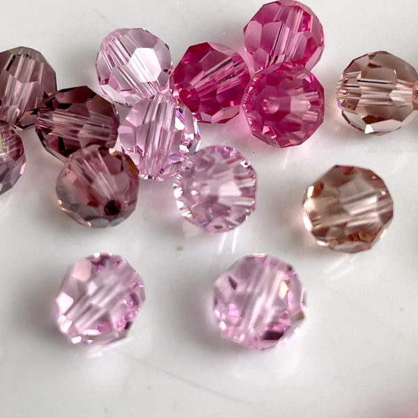 6mm round crystal beads Swarovski? - 120 pcs - roses and pinks - estate destash