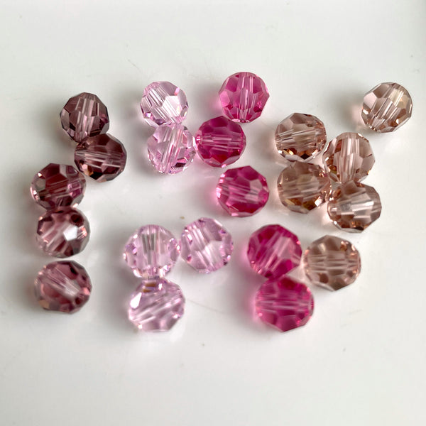 6mm round crystal beads Swarovski? - 120 pcs - roses and pinks - estate destash