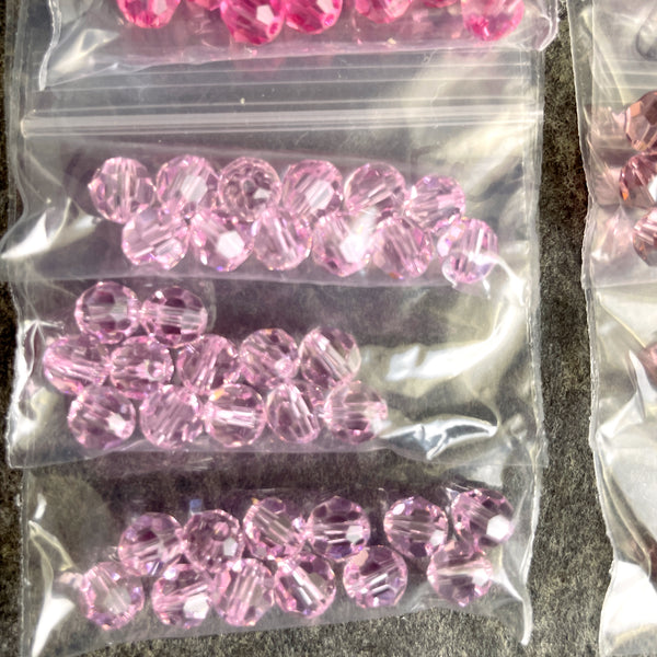 6mm round crystal beads Swarovski? - 120 pcs - roses and pinks - estate destash