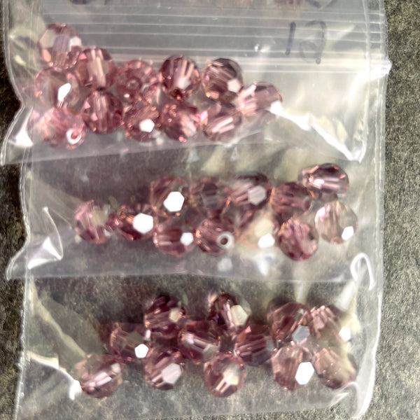 6mm round crystal beads Swarovski? - 120 pcs - roses and pinks - estate destash