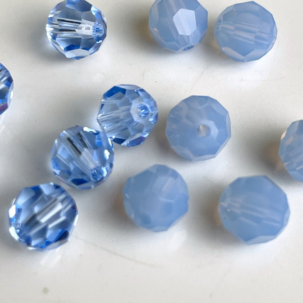 6mm round crystal beads Swarovski? - 120 pcs - light blues - estate destash