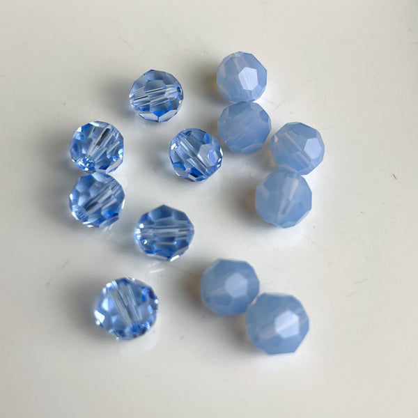 6mm round crystal beads Swarovski? - 120 pcs - light blues - estate destash