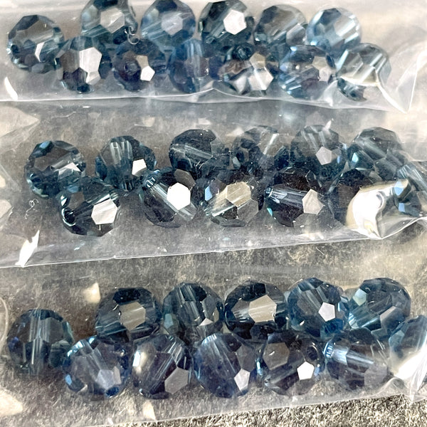 6mm round crystal beads Swarovski? - lot of 120+ smoky blues - estate destash