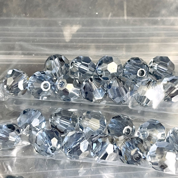 6mm round crystal beads Swarovski? - lot of 120+ smoky blues - estate destash