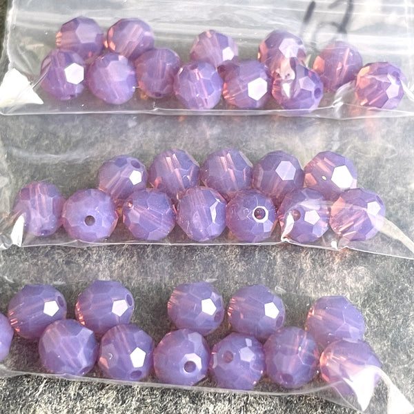 6mm round crystal beads Swarovski? - 120+ pcs - purples - estate destash