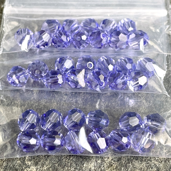 6mm round crystal beads Swarovski? - 120+ pcs - purples - estate destash