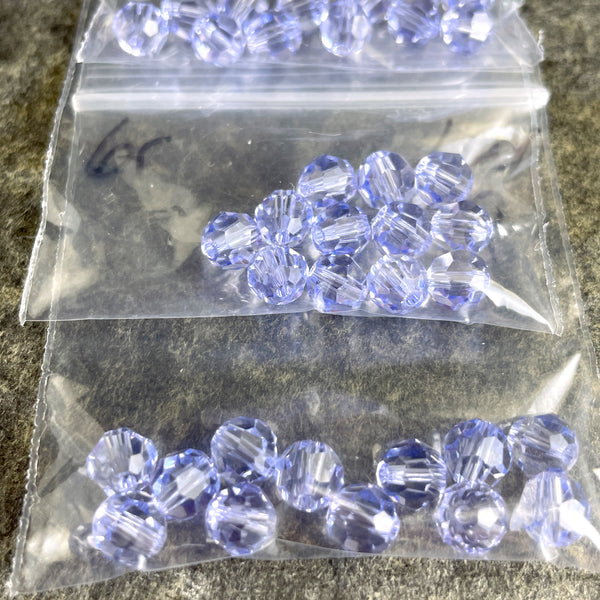 6mm round crystal beads Swarovski? - 120+ pcs - purples - estate destash