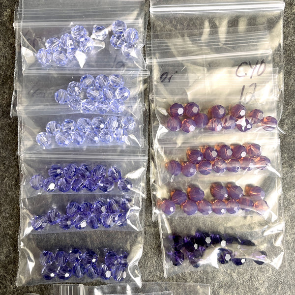 6mm round crystal beads Swarovski? - 120+ pcs - purples - estate destash