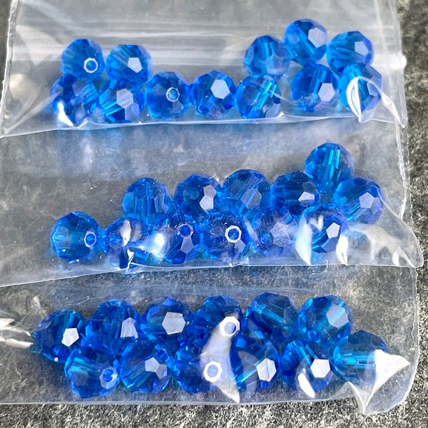 6mm round crystal beads Swarovski? - 108 pcs - bright blues - estate destash