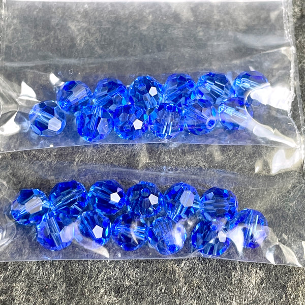 6mm round crystal beads Swarovski? - 108 pcs - bright blues - estate destash