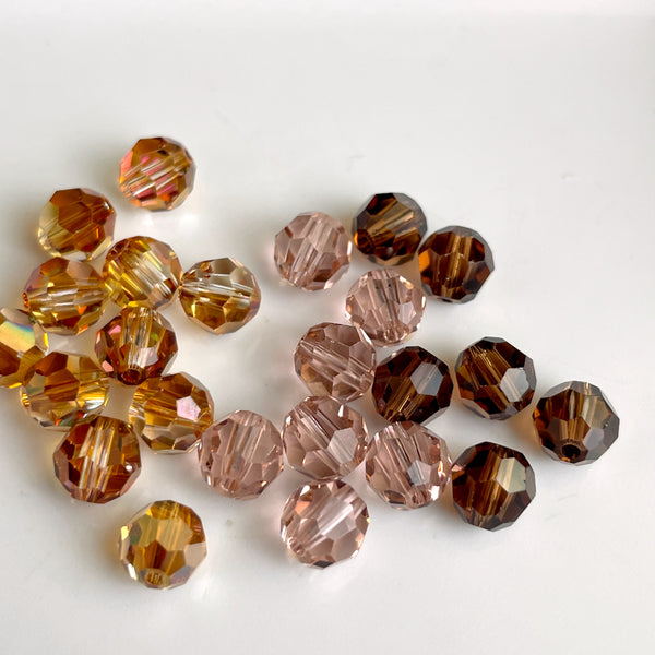 6mm round crystal beads Swarovski? - 120 pcs - mixed browns - estate destash