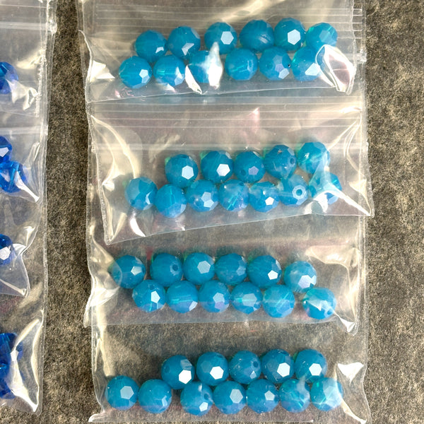 6mm round crystal beads Swarovski? - 120 pcs - blues - estate destash