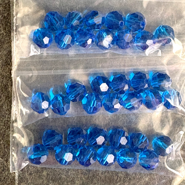 6mm round crystal beads Swarovski? - 120 pcs - blues - estate destash