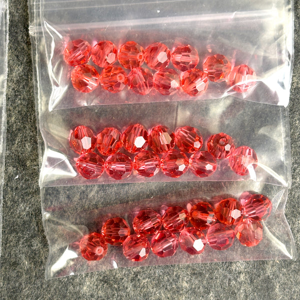 6mm round crystal beads Swarovski? - 120 pcs - reds - estate destash