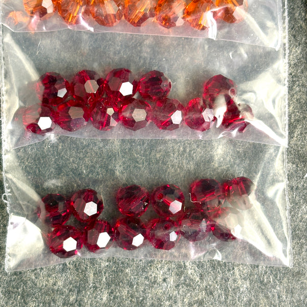 6mm round crystal beads Swarovski? - 120 pcs - reds - estate destash