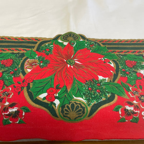 Christmas poinsettia tablecloth - 62x84 - vintage 1980s table linen