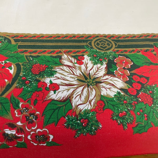 Christmas poinsettia tablecloth - 62x84 - vintage 1980s table linen