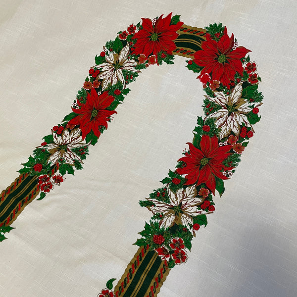 Christmas poinsettia tablecloth - 62x84 - vintage 1980s table linen