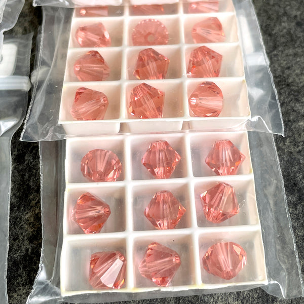 Swarovski 8mm bicone crystal beads 5301 / 5328 -  96 pc - rose peach, cyclamen opal - NextStage Vintage