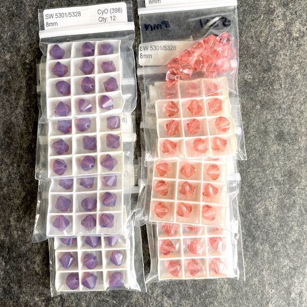 Swarovski 8mm bicone crystal beads 5301 / 5328 -  96 pc - rose peach, cyclamen opal - NextStage Vintage