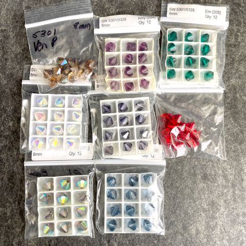 Swarovski 8mm bicone crystal beads - 8 color variety pack - 96 pieces - estate destash