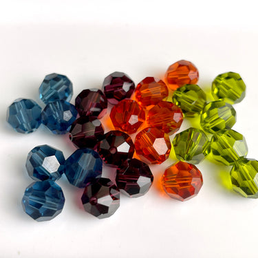 8mm round crystal beads - Swarovski? - 96 pcs - blue, green, purple and orange - NextStage Vintage