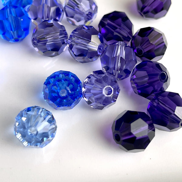 8mm round crystal beads - Swarovski? - 96 pcs - blue and purples