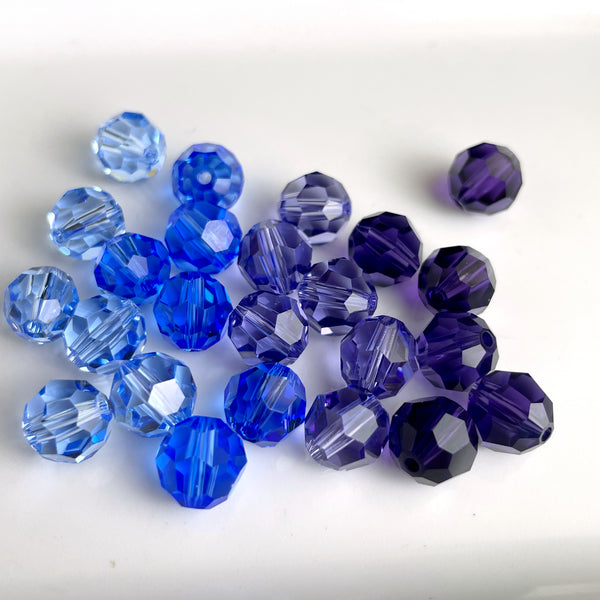 8mm round crystal beads - Swarovski? - 96 pcs - blue and purples