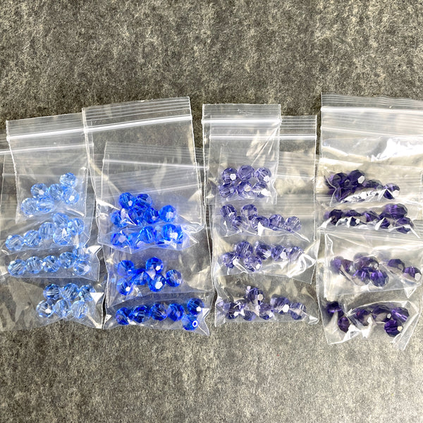 8mm round crystal beads - Swarovski? - 96 pcs - blue and purples