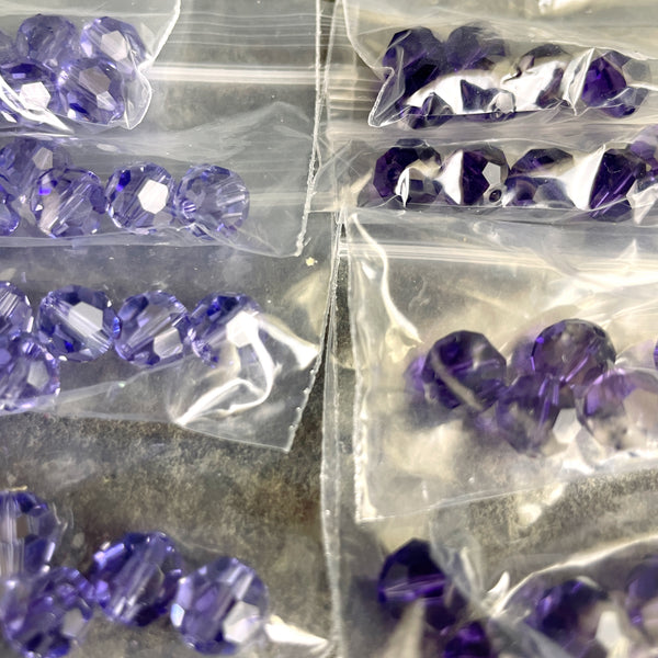 8mm round crystal beads - Swarovski? - 96 pcs - blue and purples