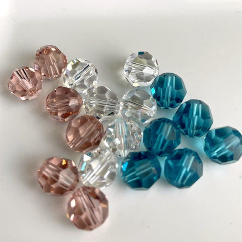 8mm round crystal beads - Swarovski? - 96 pcs - pink, blue, clear