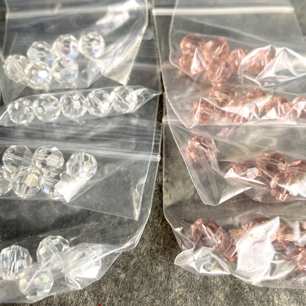 8mm round crystal beads - Swarovski? - 96 pcs - pink, blue, clear