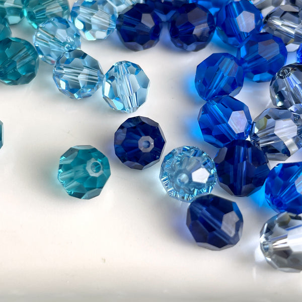 8mm round crystal beads - Swarovski? - 96 pcs - blue assortment