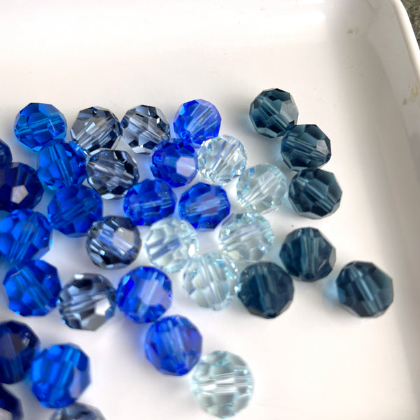 8mm round crystal beads - Swarovski? - 96 pcs - blue assortment