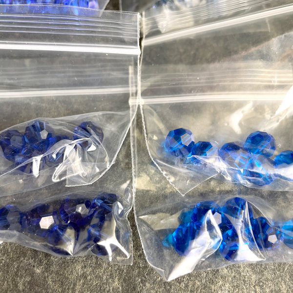 8mm round crystal beads - Swarovski? - 96 pcs - blue assortment