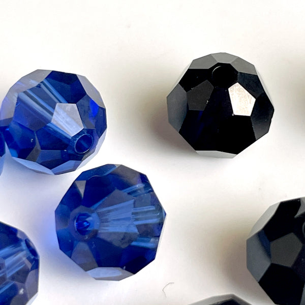 8mm round crystal beads - Swarovski? - 96 pcs - black and blue