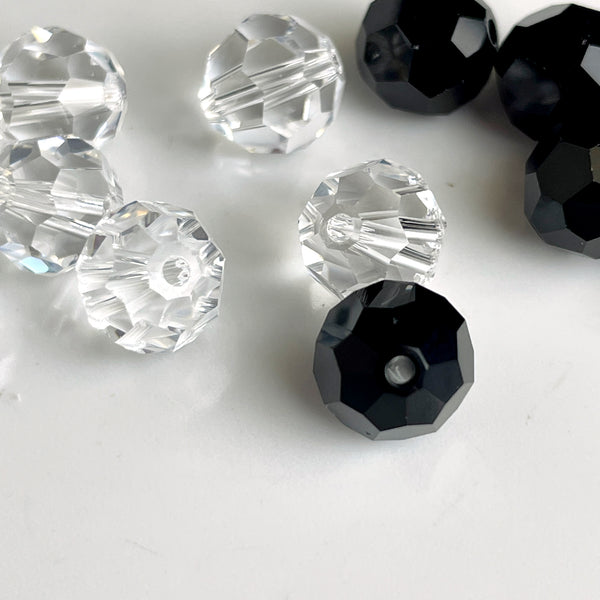 8mm round crystal beads - Swarovski? - 96 pcs - jet and crystal - NextStage Vintage