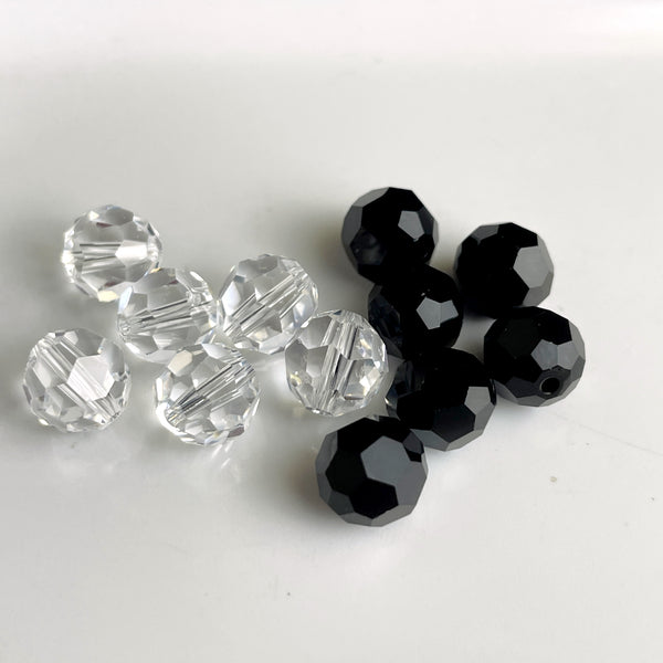 8mm round crystal beads - Swarovski? - 96 pcs - jet and crystal - NextStage Vintage
