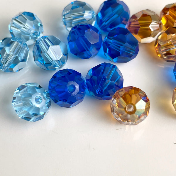 8mm round crystal beads - Swarovski? - 96 pcs - blue and topaz