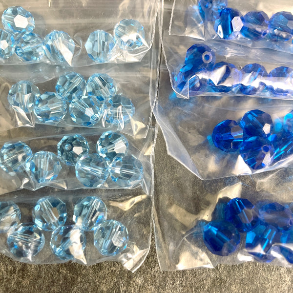 8mm round crystal beads - Swarovski? - 96 pcs - blue and topaz