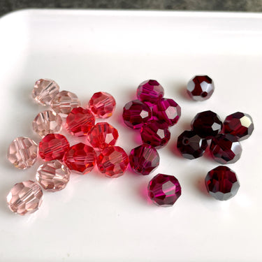 8mm round crystal beads - Swarovski? - 96 pcs - pinks and reds - NextStage Vintage