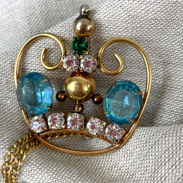 Jeweled crown and scepter chatelaine prooches - 1950s vintage - NextStage Vintage